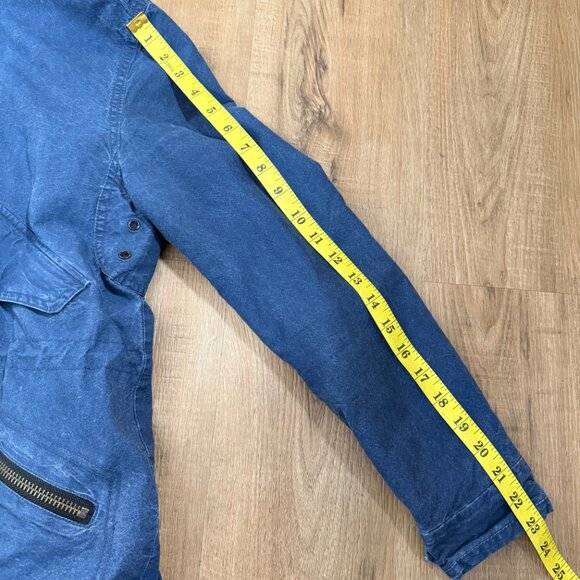 SAM. New York Cotton Faded Denim Utility Parka Blue Hooded Fall M - Picture 10 of 11